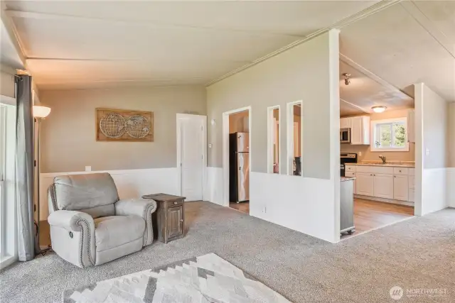 Open to Dining room and kitchen