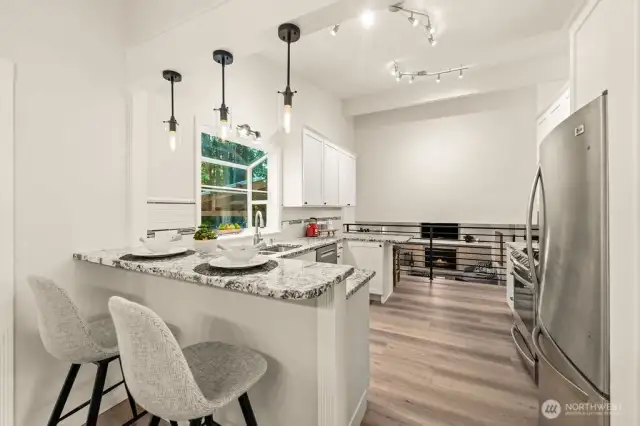 Tastefully updated kitchen overlooking the family room