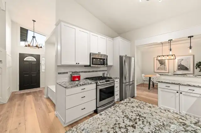 Lots of kitchen cabinets and convenient layout