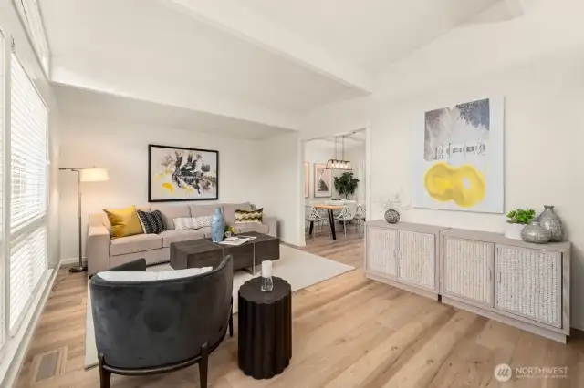 Spacious living room with vaulted ceilings