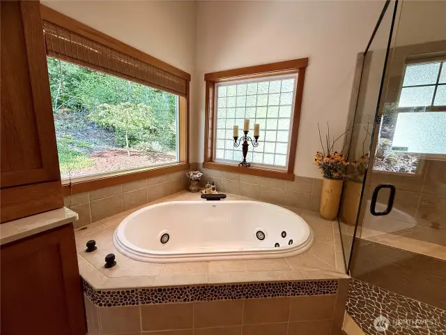 large jetted tub for relaxing.