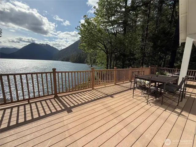 Spectacular view from deck - all while listening to the sound of the creek that feeds the lake!