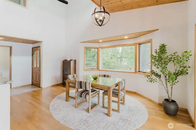 The entry is on the main floor. as you enter you will see views of the lack and a beautiful living space in this lovingly cared for home.