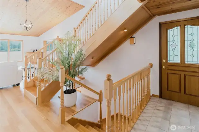 The beautiful oak bannisters take you to new levels in the home.