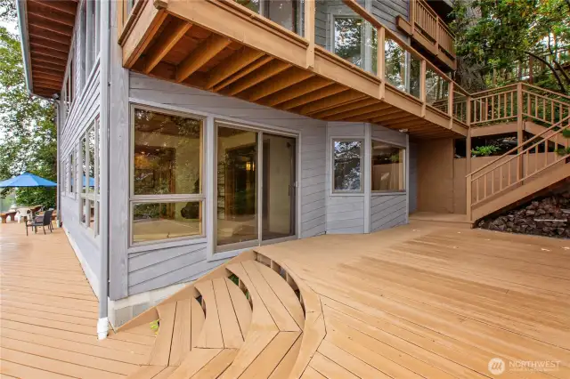 Access to the deck from the lower level. The hot tub is an added extra.