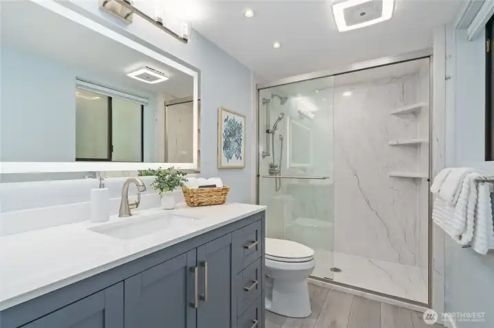 Owner Suite with 3 closets and brand new 3/4 bathroom.