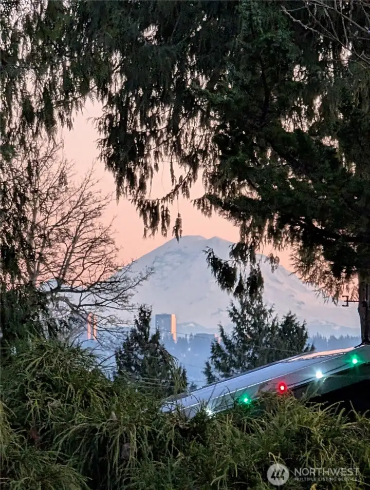 Rainier and city peek-a-boo views from the front door.
