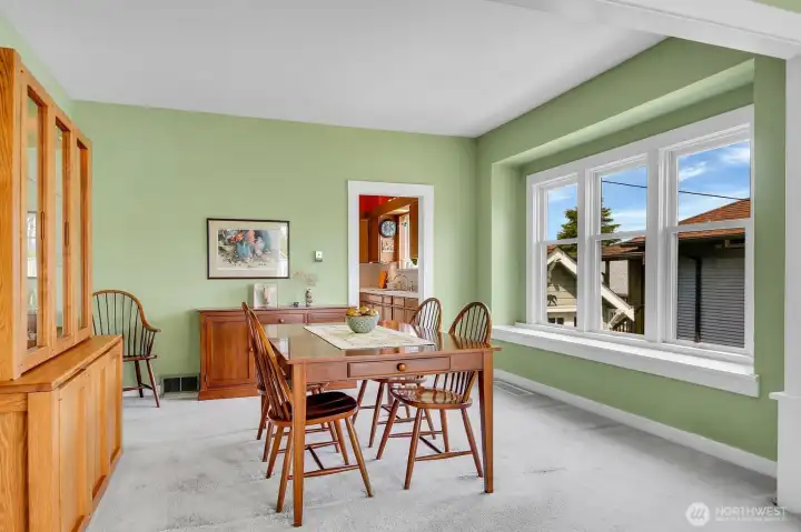 Formal dining room with window seat
