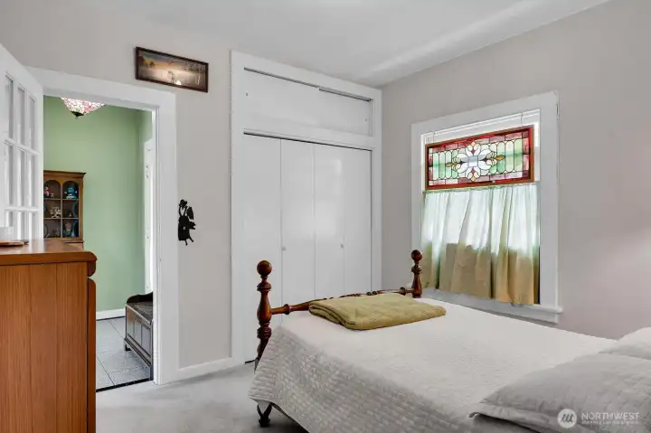 Craftsman details enhance the primary bedroom