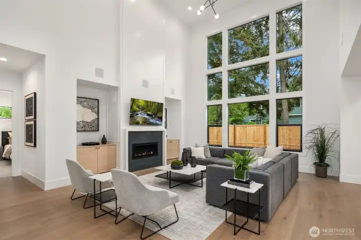 Two story great room that overlooks the private backyard