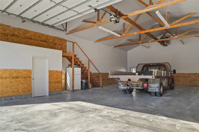 High ceiling height, fully finished interior and small storage loft above the bathroom