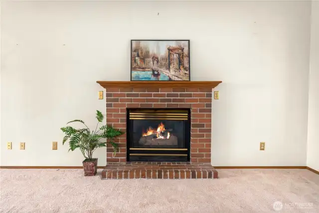 Gas fireplace keeps the whole room cozy!