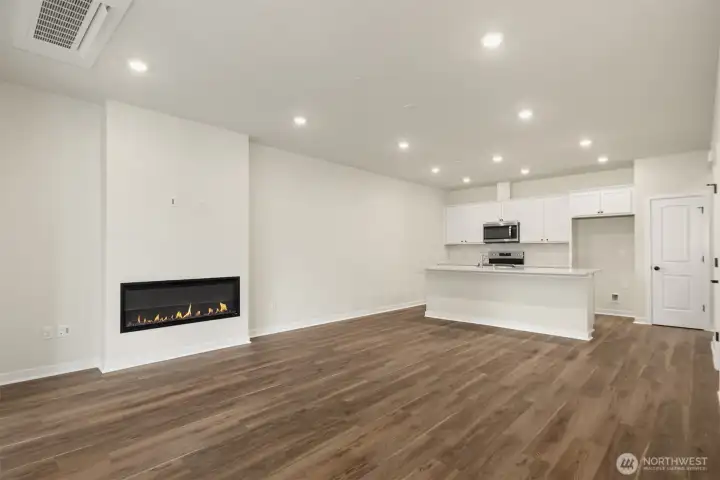 Gathering room with electric fireplace