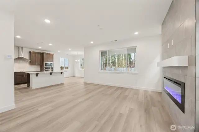 Great room looking towards kitchen and dining from entry hall