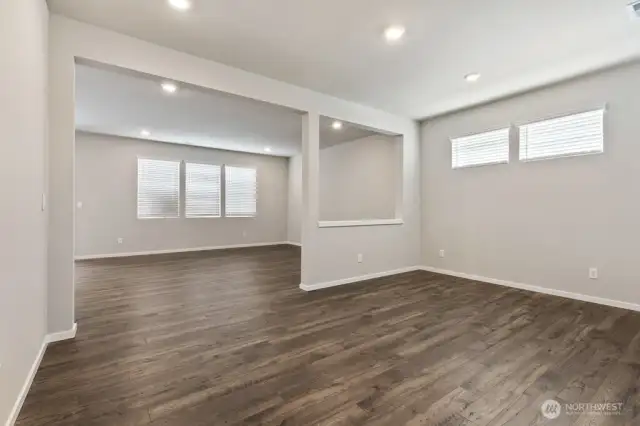 Dining space opens into the Great Room; Colors, finishes, and options will vary.