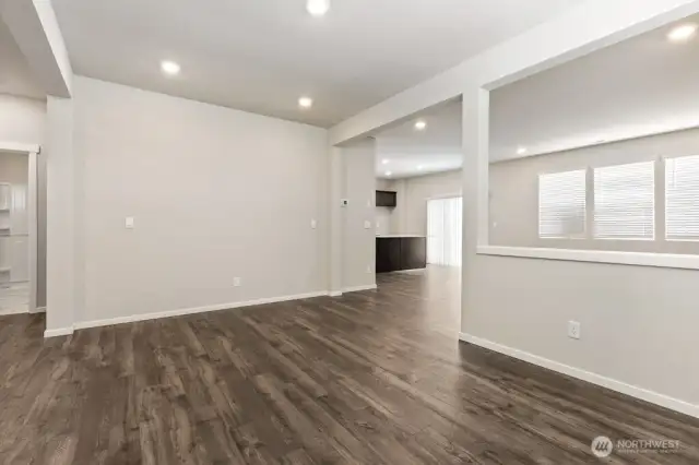 Dining space opens into the joined Great Room and Kitchen; Colors, finishes, and options will vary.