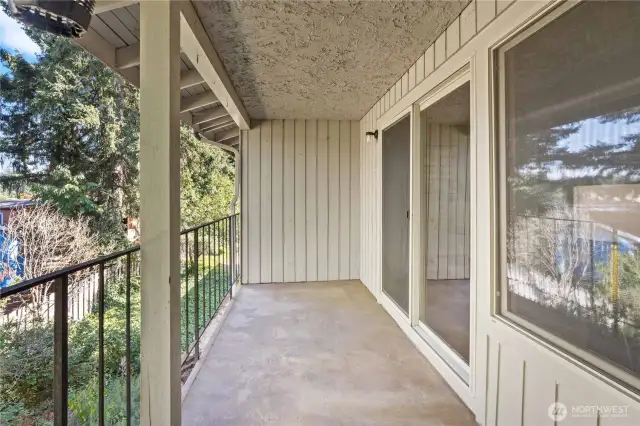 Private back patio with summer evening shade.