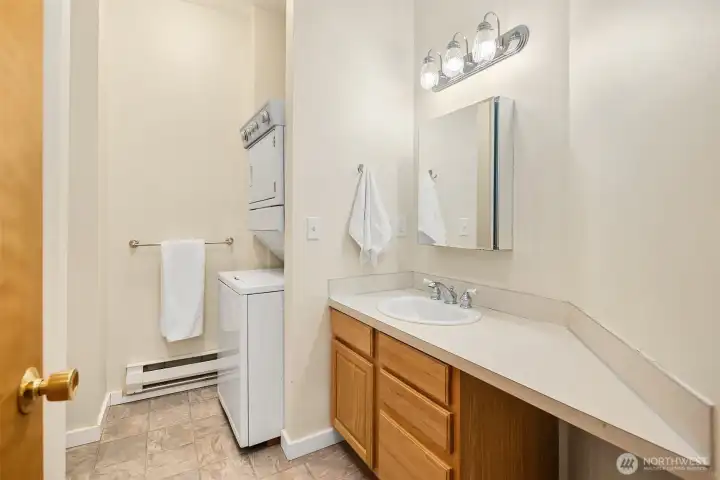 The ADU is equipped with a full bath and a laundry for convenience.