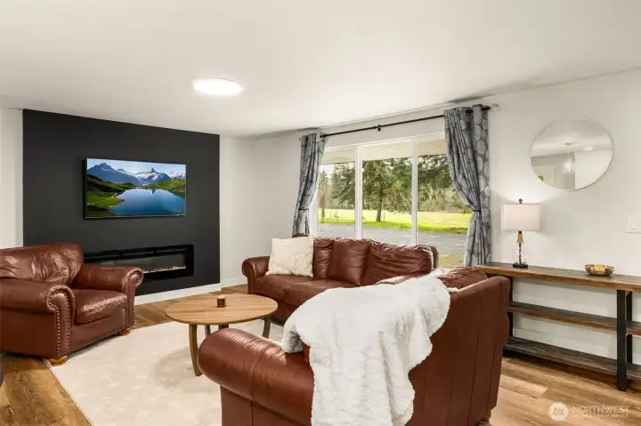 Family room with electric fireplace