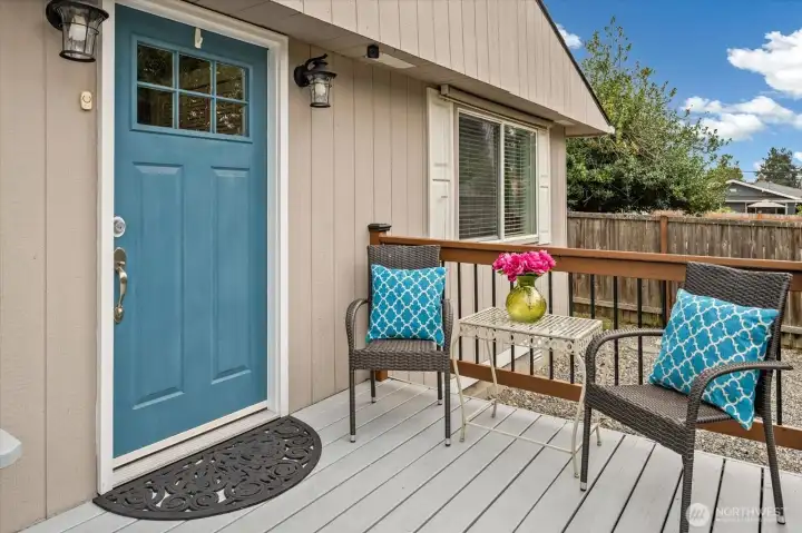 The front deck of the home is the perfect spot for a coffee in the morning or a glass of wine as your day comes to a close.
