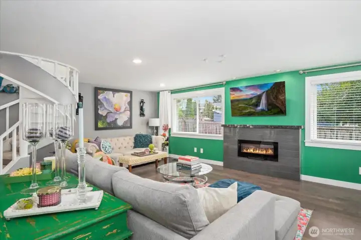 Enter into a great room layout on the main floor.