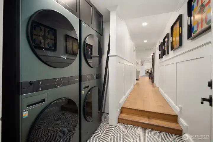 Double washer and dryer (included) in this mudroom makes laundry a breeze!