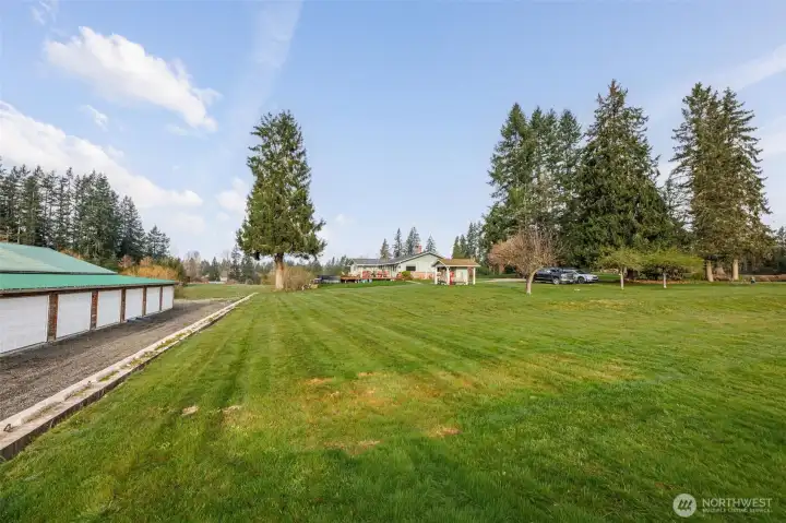 A rare blend of open meadows and mature evergreen privacy.