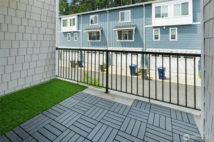 Year-round outdoor enjoyment with built-in heater and covered setting.