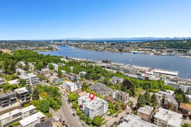 Looking north, you can see how close this home is to Lake Union.