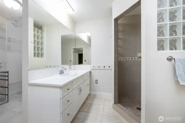 Spacious walk-in shower.