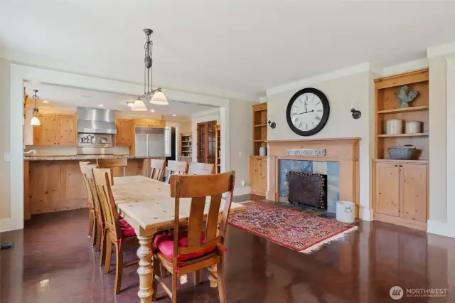 Crackling wood fireplace while eating and visiting.