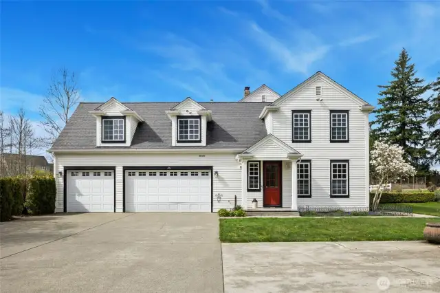 Large three car garage.