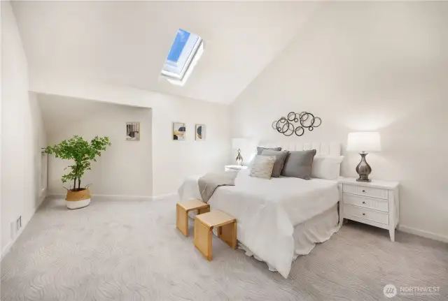 Primary with vaulted ceiling and skylight