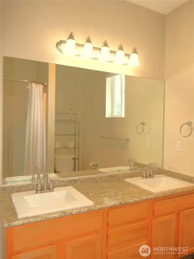 BATH HAS NEW GRANITE COUNTER TOPPED VANITY AND LIGHTING!