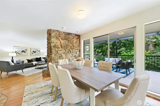 Open View of Living, Dining and Deck