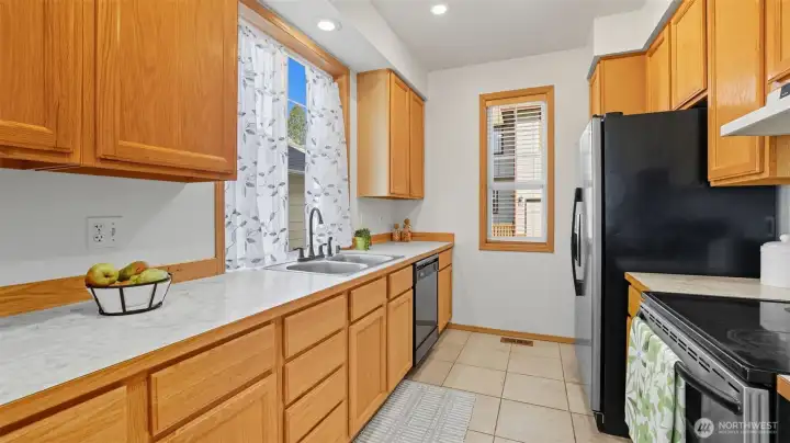 Plenty of cabinet and counter space. All appliances stay.