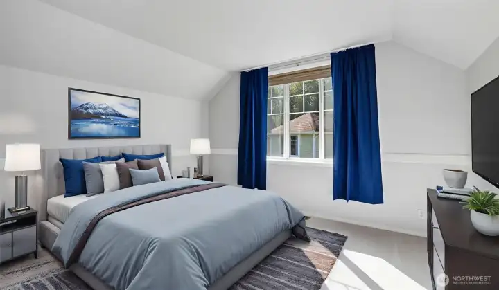 Virtually staged primary bedroom