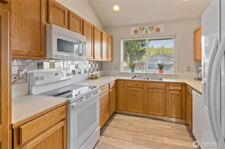 Room for a coffee bar next to the stove!