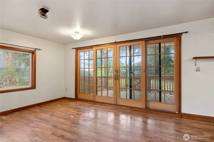 French doors lead to large back yard