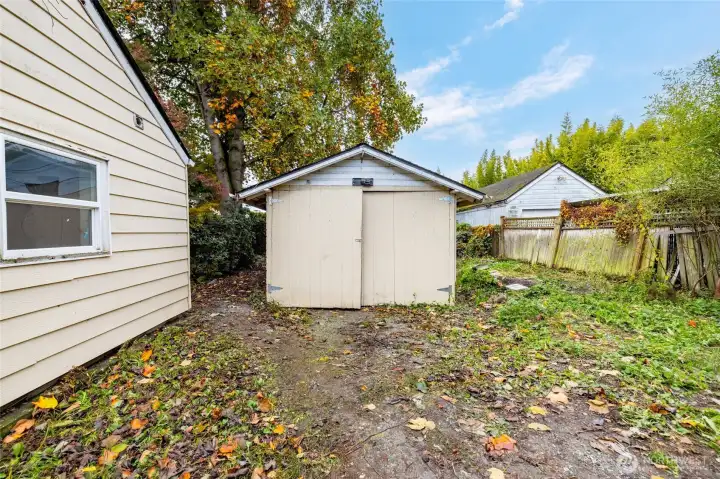 Exterior detached garage - room for storage or one smaller vehicle