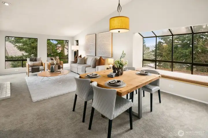 Designated dining space with amazing window seat.