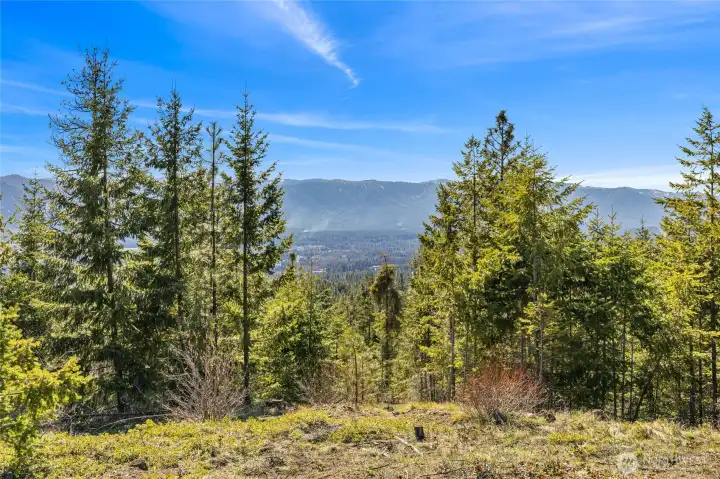 View of the City of Cle Elum with the mountains in the background.  This is the spot where you sip your morning cup of coffee.