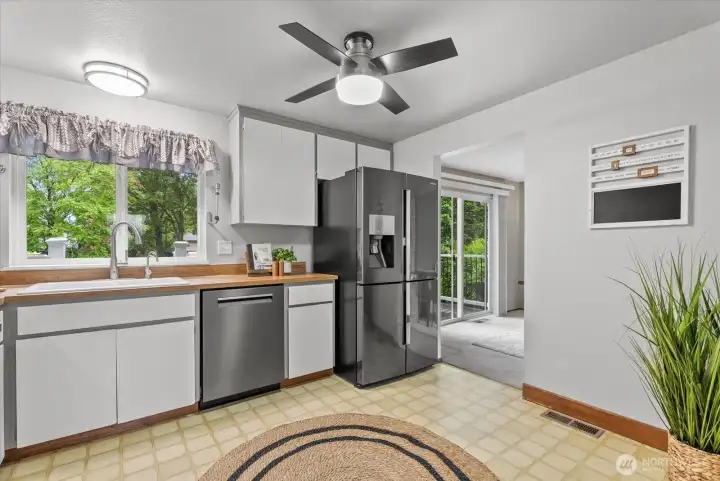 Open sightlines from the kitchen to the backyard