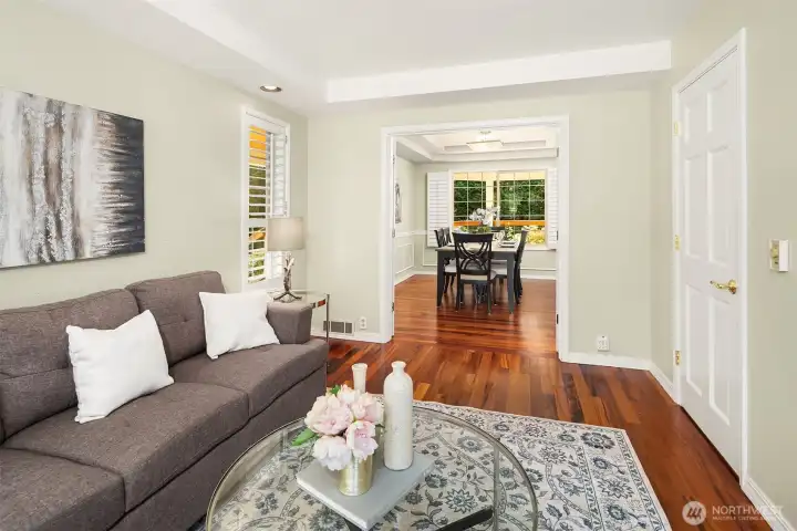 Versatile front room can be closed off as a guest suite or office space with its own bathroom attached Versatile front room can be closed off as a guest suite or office space with its own bathroom attached