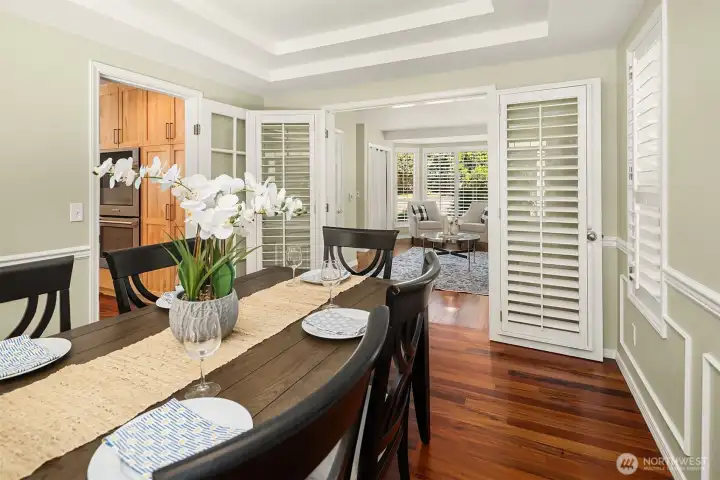 Dining area offers elegant millwork, hardwood floors, and ample space for entertaining Dining area offers elegant millwork, hardwood floors, and ample space for entertaining