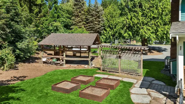 Garden area provides raised planting beds and room for outdoor projects Garden area provides raised planting beds and room for outdoor projects