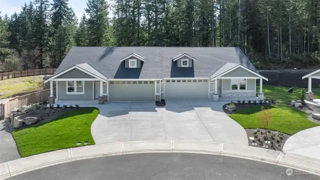 Expansive driveways & lush but minimal landscaping.