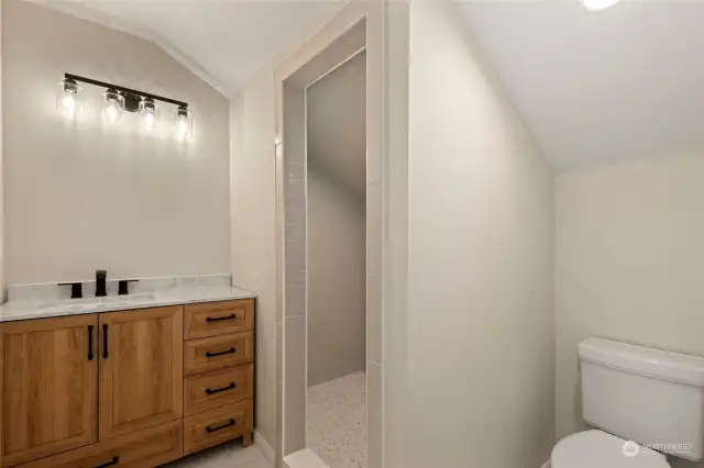 Bath upstairs with heated tile floors