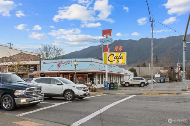 Charming downtown North Bend with shops, eateries and the Iconic T-Mar Cafe.