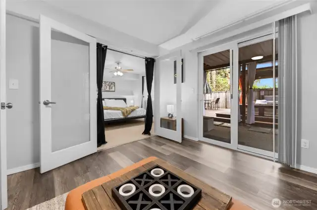 French doors to bedroom downstairs